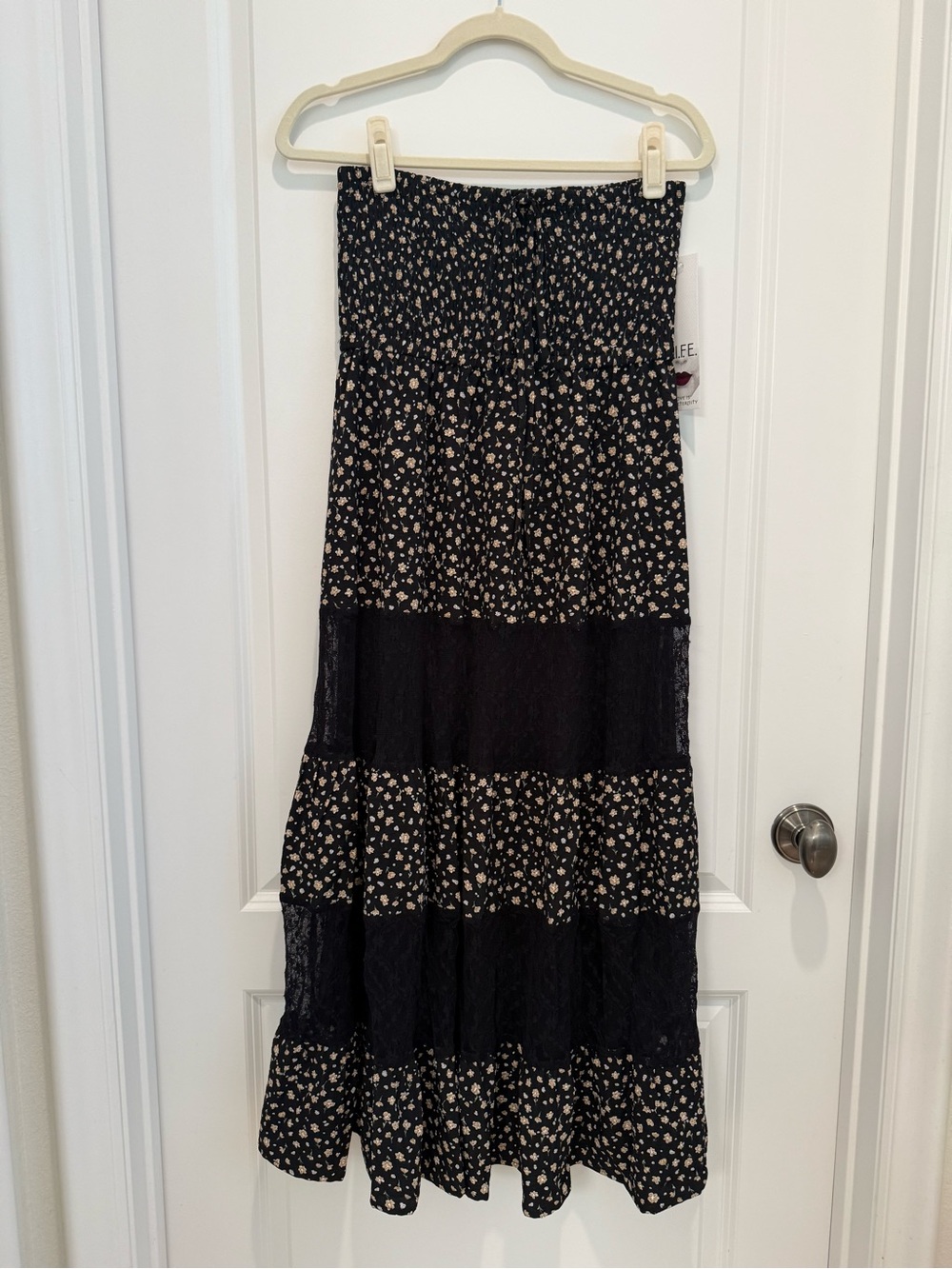 Floral Tiered Maxi Dress in Black and Gold NWT